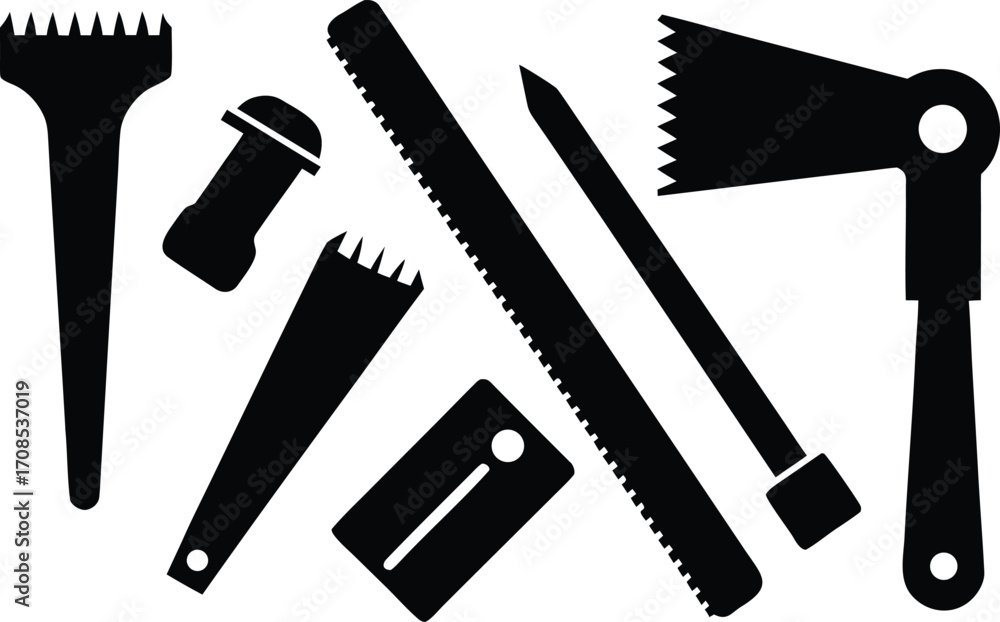 Poster set of carpenter tools vector icons saw chisel woodworking tools scalable eps