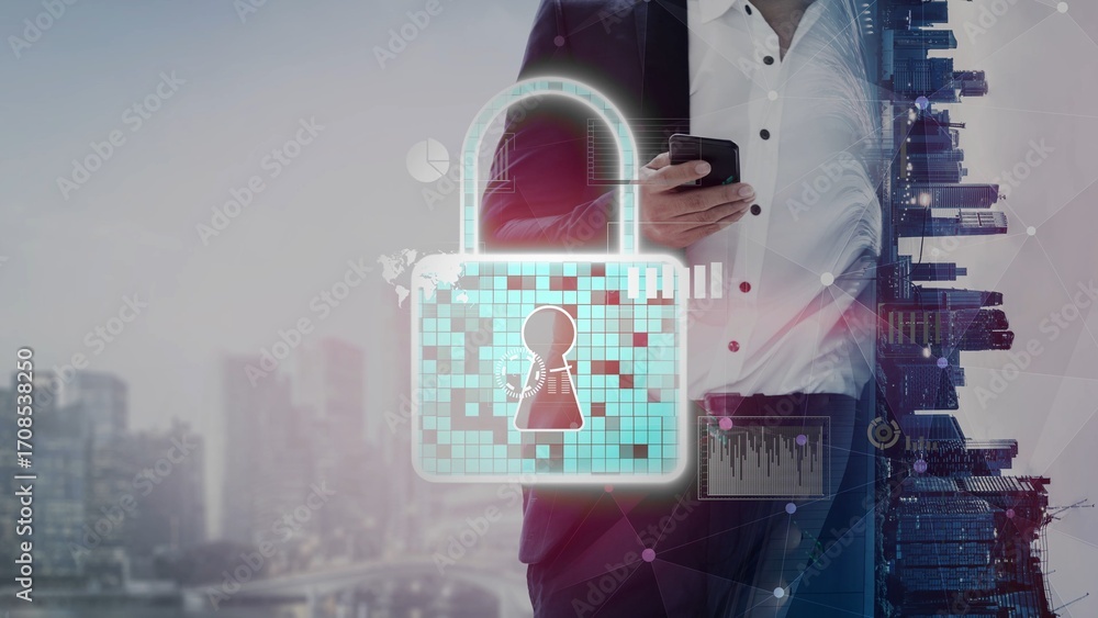 Poster cyber security protection and cyber security strategies against cyber threats, system hacks, digital
