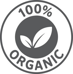 100 percent organic seal stamp with leaf icon