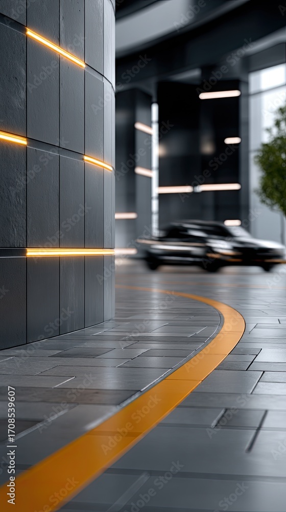 Poster bright streaks of light from vehicles create a lively atmosphere while navigating through a curved t