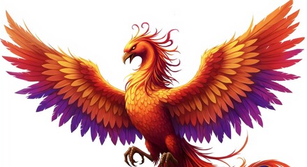 Fototapeta premium Colorful Phoenix Bird from Chinese Legend on White Background