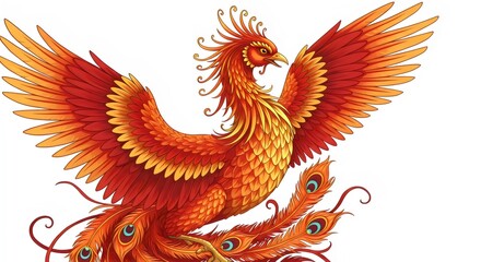 Obraz premium Elegant Fenghuang Mythical Bird with Colorful Feathers Artwork