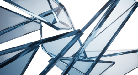 Sharp blue glass shards abstract isolated on a transparent background broken crystal