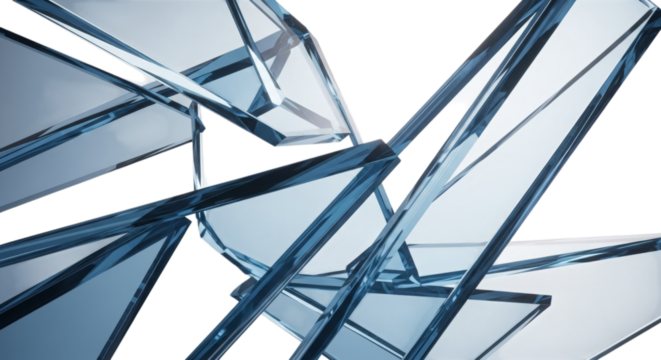 Sharp blue glass shards abstract isolated on a transparent background broken crystal