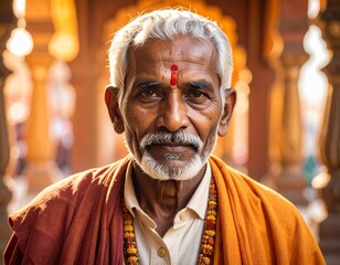 Portrait of an old Indian man with Hindu religious background.