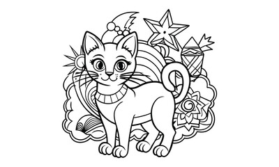 Obraz premium Shadow Cat, kids line art doodle pattern design t shirt silhouette and vector, intricate line art design, relaxing printable, high-quality illustration for stress relief, art therapy activity.