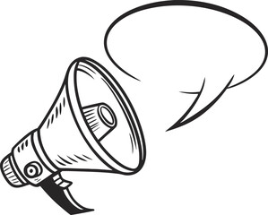 Hand drawn illustration of a megaphone with a speech bubble