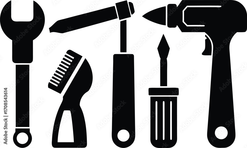 Poster construction worker tools set vector illustration scalable icon for eps files