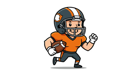 Cartoon football player running with ball in orange jersey