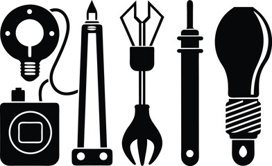 Electrician tools and components vector illustration set for design projects