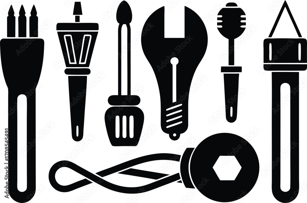 Poster electrical tools and components vector illustration set scalable eps icons for design projects