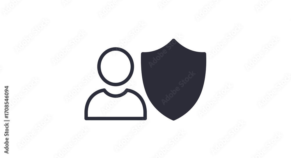Poster minimalist user security icon with shield symbol for online privacy