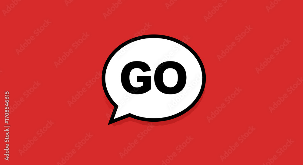 Poster bold go text in speech bubble on red background - minimal design graphic