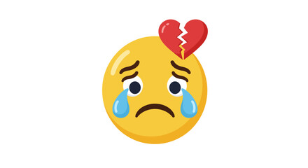 Heartbroken emoji with tears and cracked heart symbol on white background