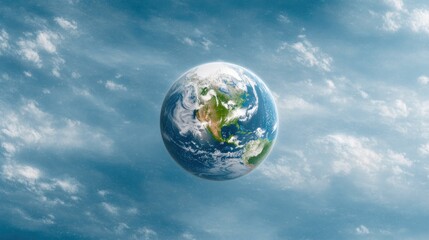 Naklejka premium Earth Floating in Space with Clouds