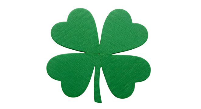 Green clover has linear texture against black; use for greeting cards, invitations, St. Patrick's Day projects.