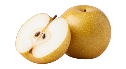 Asian Pear Whole and Halved graphic standard isolated on a transparent background