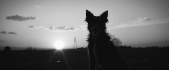 Dawn Puppy  Dramatic Silhouette of a Happy Pup Against the Rising Sun