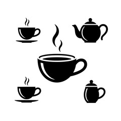 Obraz premium Hot Tea Cup and Teapot Silhouette Set