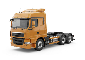 Obraz premium Modern orange semi-truck tractor ready for transport logistics and hauling