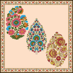 mughal motif  color full paisley flower leaf bunch 