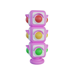 A playful 3D render of a colorful traffic signal, designed with vibrant, pastel hues, bringing a cheerful and engaging touch to urban safety concepts