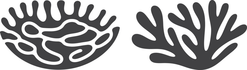 Two stylized dark grey coral silhouettes on a white background