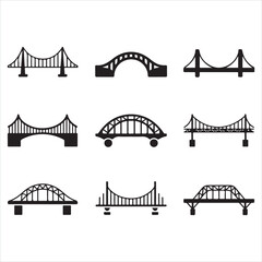 Bridge vector illustration set showing city and river landmarks