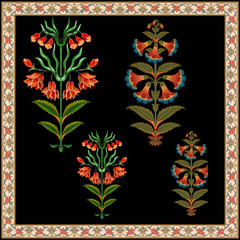 mughal motif  color full paisley flower leaf bunch 