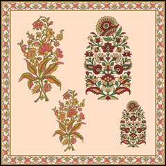 mughal motif  color full paisley flower leaf bunch 