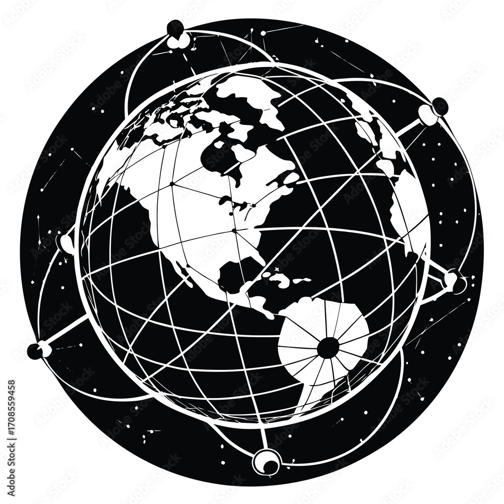 Poster vectorial world map on a sphere with continents and oceans