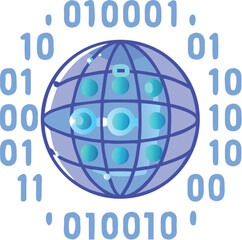 Global binary code sphere icon, a 3D illustration of a blue planet representing international internet business and world communication