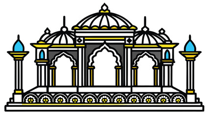 Obraz premium Taj Mahal vector illustration with a set of landmarks including a cathedral, church, mosque, and temple silhouettes