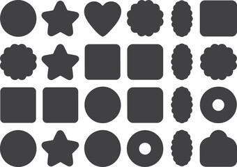 Collection of dark silhouettes of various shapes on white background