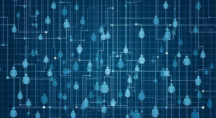 Abstract Network of Connected Human Icons on Blue Grid connection people