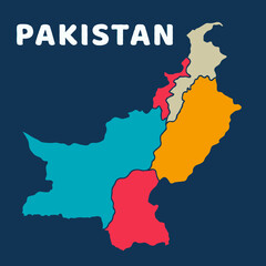 colorful map of Pakistan on dark background with detailed outline vector illustration