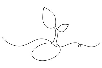 Continuous one line drawing of the step by step process of a plant growing from seed to sprout in doodle style
