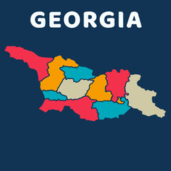 colorful map of Georgia on dark background with detailed outline vector illustration