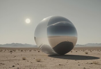 Serene Desert Scene  A Reflective Globe Silhouetted Against a Pale Horizon, Capturing the Essence of Southwestern Minimalism