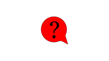 Red question mark inside a speech bubble on a black background representing confusion or a query