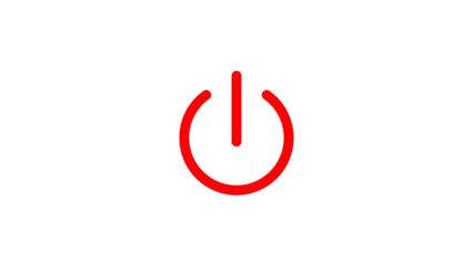 Glowing red power button symbol illuminated against a stark black background representing start or stop
