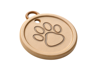 Dog tag with paw print isolated on transparent background