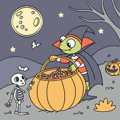 Vampire Frog on Pumpkin Throne Halloween Coloring Page
