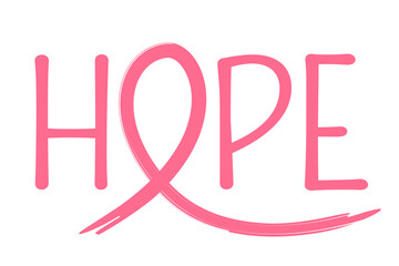 Breast cancer awareness pink ribbon shaped as the word hope, symbolizing support, strength, and fight against cancer.