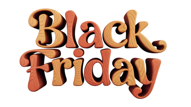 Retro style black friday text design with warm orange and yellow tones isolated on transparent background