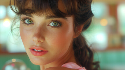Retro woman portrait with blue eyes