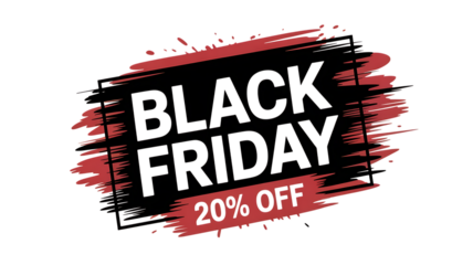 Red grunge frame with 20 percent off discount text isolated on transparent background