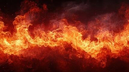 Fiery flames, intense heat, roaring fire