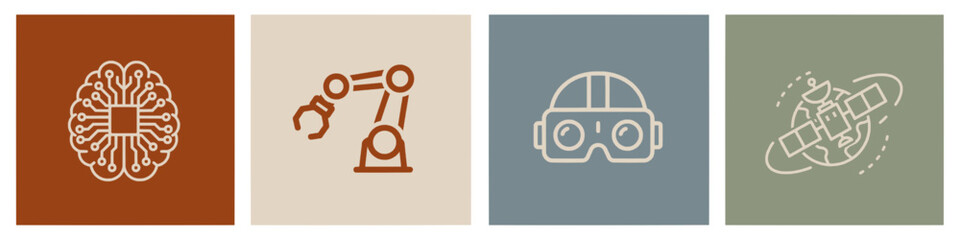 Modern Digital Innovation Concepts Artificial Intelligence, Robotics, Virtual Reality, and Global Connectivity Icons