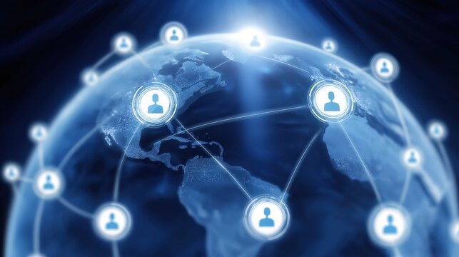 Digital world map with glowing social network connections global business and technology concept.